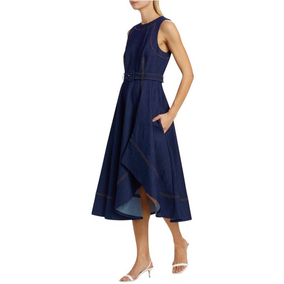 Cinq a Sept Zelda Belted Asymmetric Sleeveless Denim Midi Dress Size M NEW - Picture 11 of 12